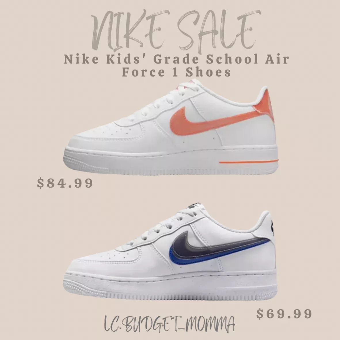 Nike Kids Air Force 1 LV8 3 Grade School - White-Orange -Size - 7