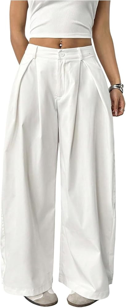 SHENHE Women's Baggy Dress Pants Wide Leg Low Rise Pleated Business Casual Slacks Barrel Pants | Amazon (US)