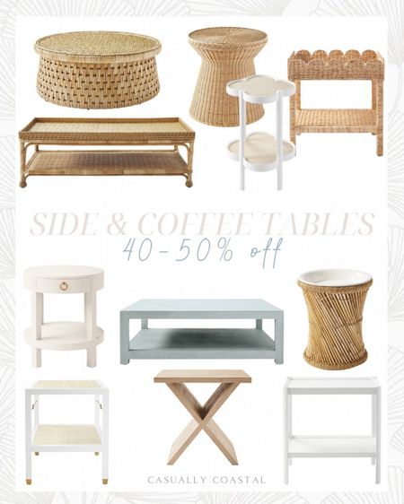 Some of our favorite coffee & side tables on sale for 40-50% off at Serena & Lily! 
- 
Black Friday sale, cyber monday sale, furniture sale, coastal home decor, driftway coffee table, linen finish table, end table, coastal coffee tables, coastal side tables, coastal end table, scallop rattan end table, martini table, white side tables, rattan side tables, south seas rattan coffee table, cabot side table, driftway side table, market side table, x base side table, beach house decor, coastal furniture, living room furniture, living room side tables, living room end tables, bedroom side tables, bedroom end tables, woven coffee tables, round coffee tables, rectangular coffee tables, square coffee tables 

#LTKhome #LTKCyberWeek #LTKsalealert