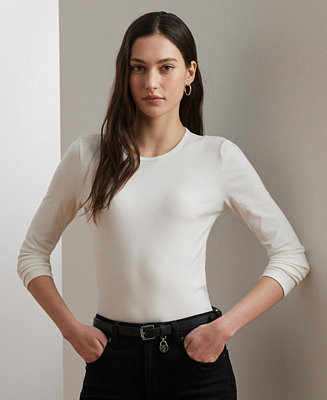 Lauren Ralph Lauren Cotton-Blend Long-Sleeve Top, XS-3X - Macy's | Macy's