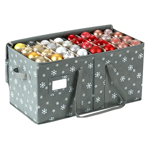 Christmas Ornament Storage Box Hold 128 Christmas Balls Holiday Ornament Storage Organizer with Zippered Closure Christmas Chest with Dividers, Xmas Decoration Storage Bin with Lid (Gray) | Amazon (US)