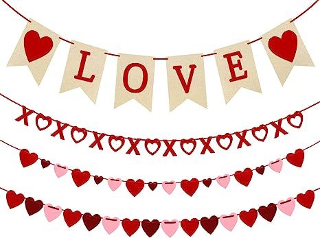 4Pcs Valentines Day Decorations Valentine's Day Decor Set Felt Love Heart XO Garlands Banner for ... | Amazon (US)