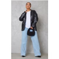 Plus Black Basic Pocket Detail Curved Hem Faux Leather Blazer | PrettyLittleThing CAN