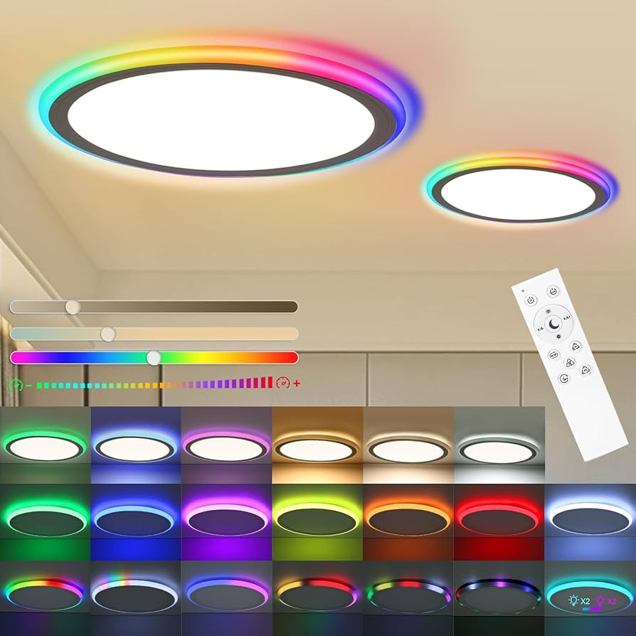 2Pcs RGB Flush Mount LED Ceiling Light Dimmable with Remote Control, 13Inch 30W Close to Ceiling ... | Amazon (US)