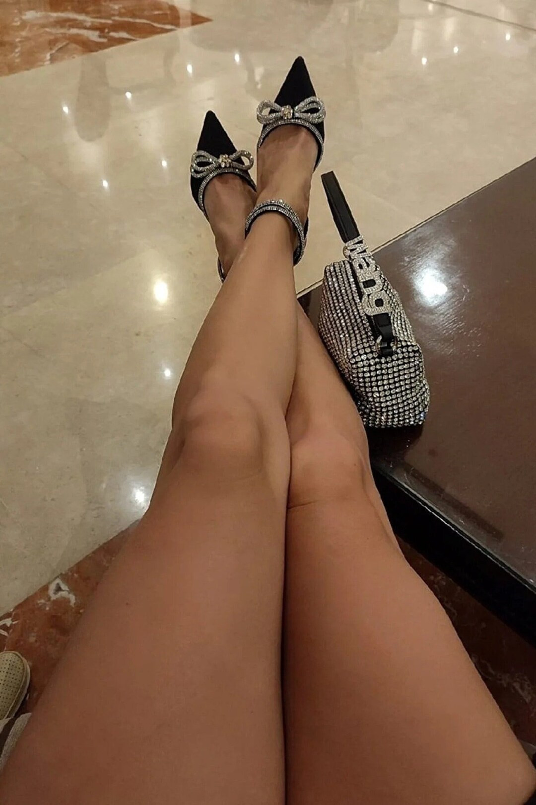 Women's Black Satin 8 cm Transparent Heeled Bow Stone Ankle Wrap Pointed Toe Evening Dress Shoes,... | Etsy (EU)