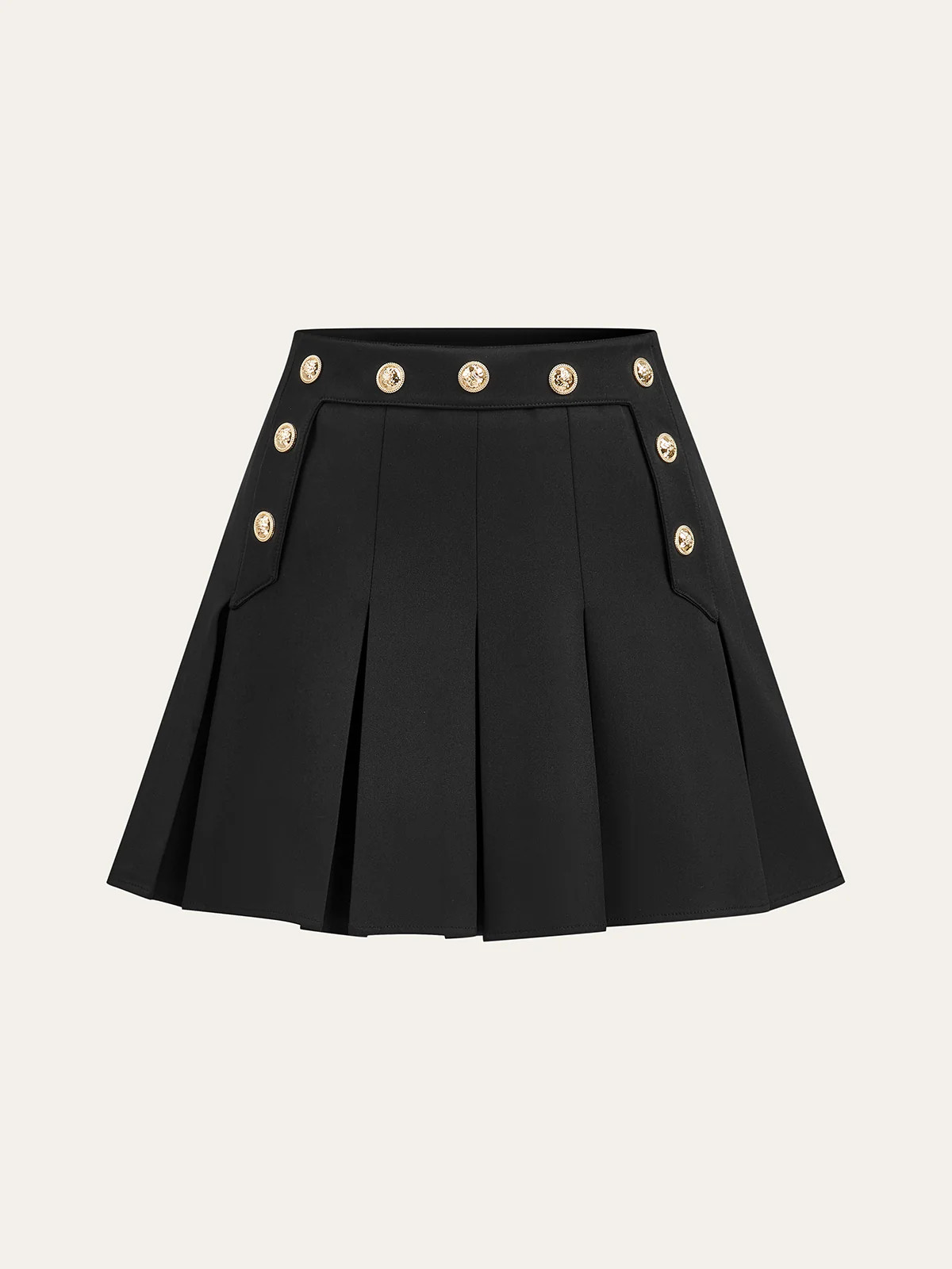 Pleated Mini Skirt with Decor Button | Commense