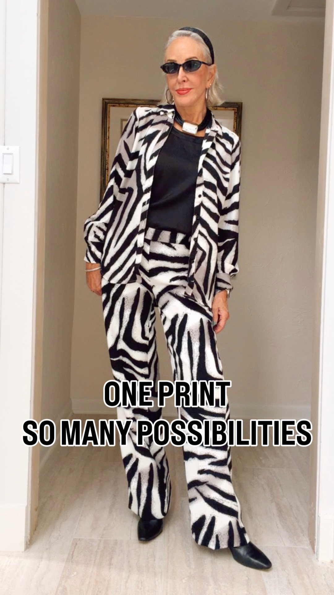 Go head-to-toe chic in all zebra animal print. This soft, collared hi-low shirt is the must-have of the season. Pair with any bottoms in neutral or the matching bottoms (sold separately).

#LTKOver40 #LTKgrwm #LTKootd