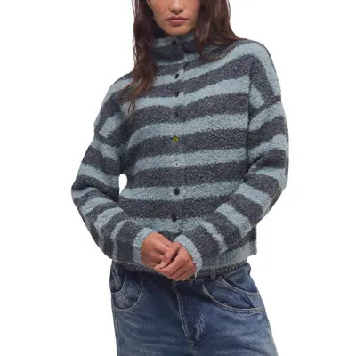Free People Button Collection Mock Neck Cardigan in Peach Combo at Nordstrom, Size Medium | Nordstrom