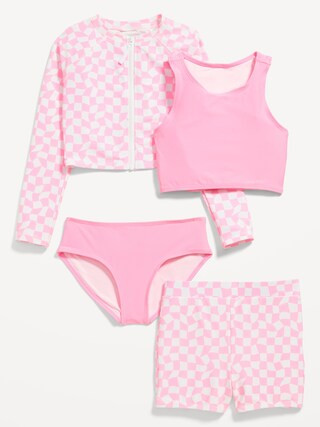 4-Piece Tankini & Zip-Front Rashguard Swim Set for Girls | Old Navy (US)