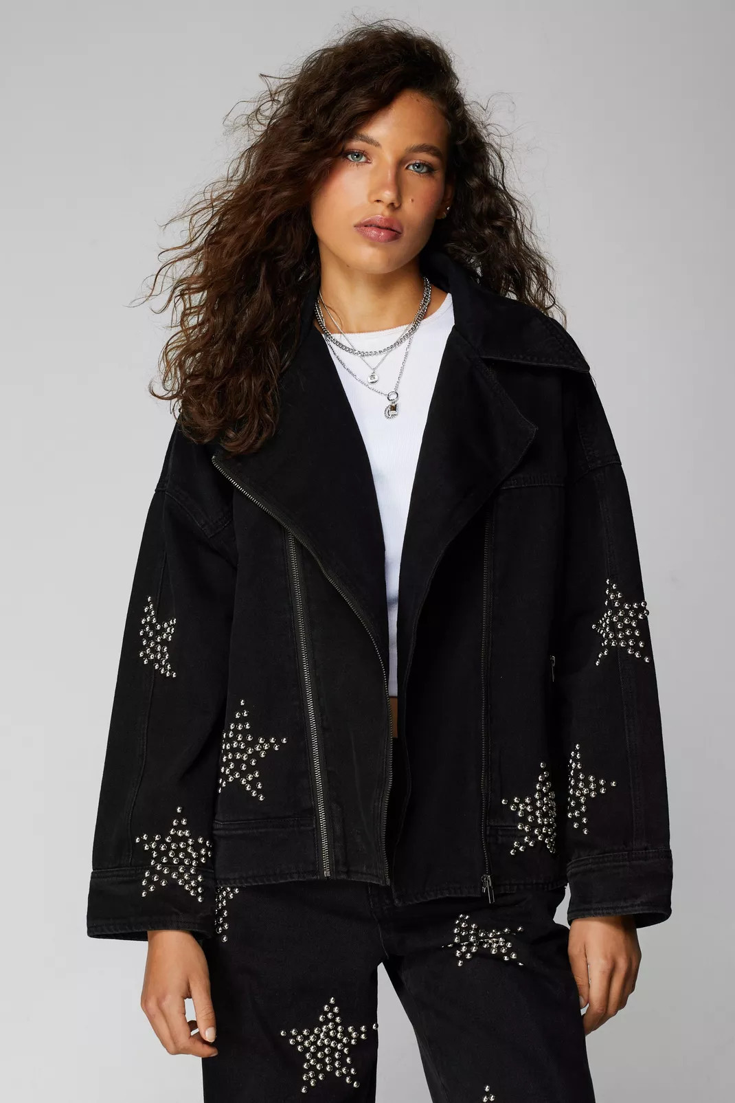 Denim Star Studded Biker Jacket | Nasty Gal US