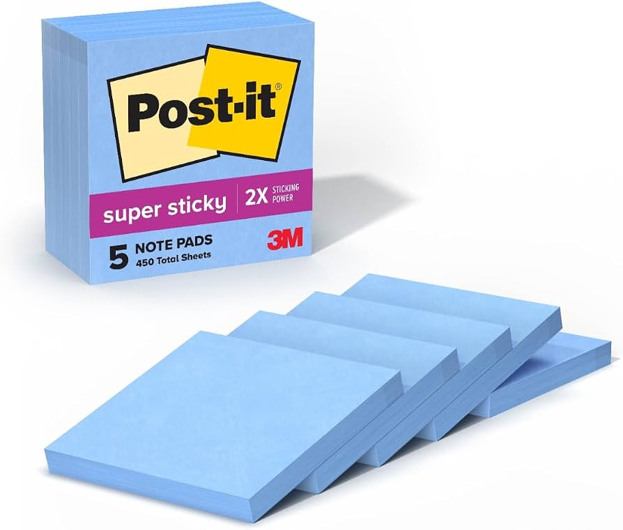 Post-it Super Sticky Notes, 3 x 3 in, 5 Pads, 90 Sheets/Pad | Amazon (US)