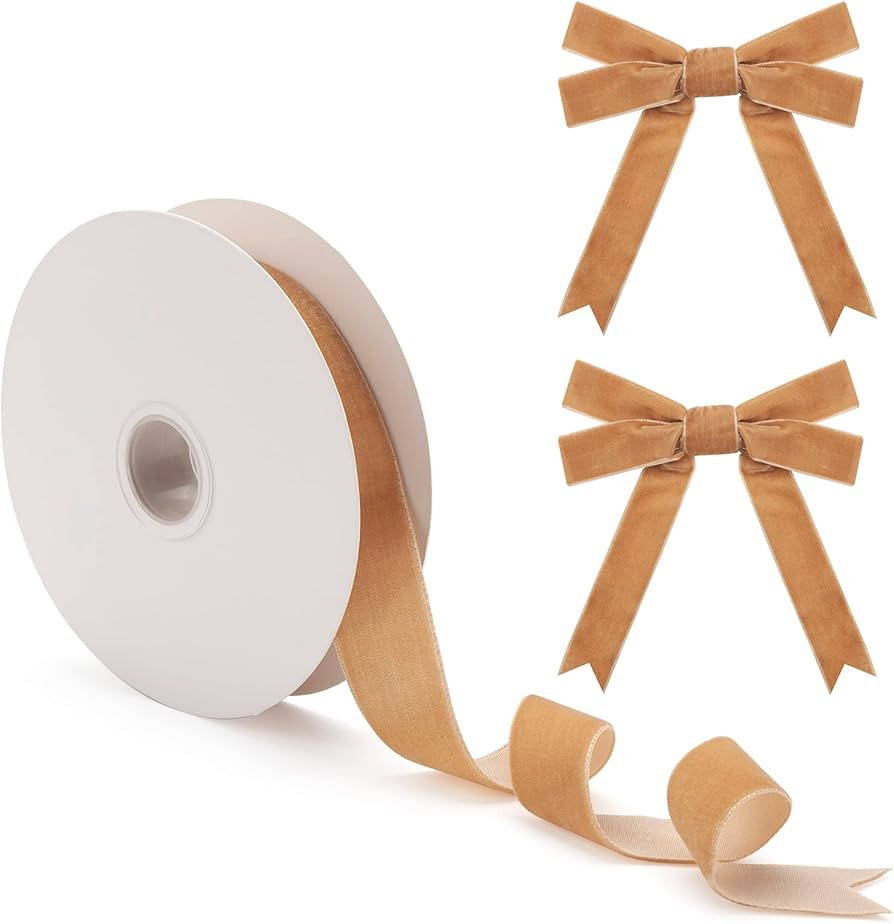 Khaki Velvet Ribbon for Christmas Tree Gift Wrapping 1 Inch×25 Yd, Vintage Wide Beige Velvet Chr... | Amazon (US)