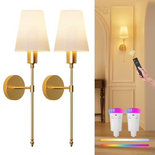 FULEN Wall Sconces Battery Operated Set of 2, 18 Colors Wireless Wall Lights with Remote LED Indoor Wall Sconce Dimmable Detachable Bulbs,10000mAh Rechargeable Battery Powered Wall Lamps for Bedroom | Amazon (US)