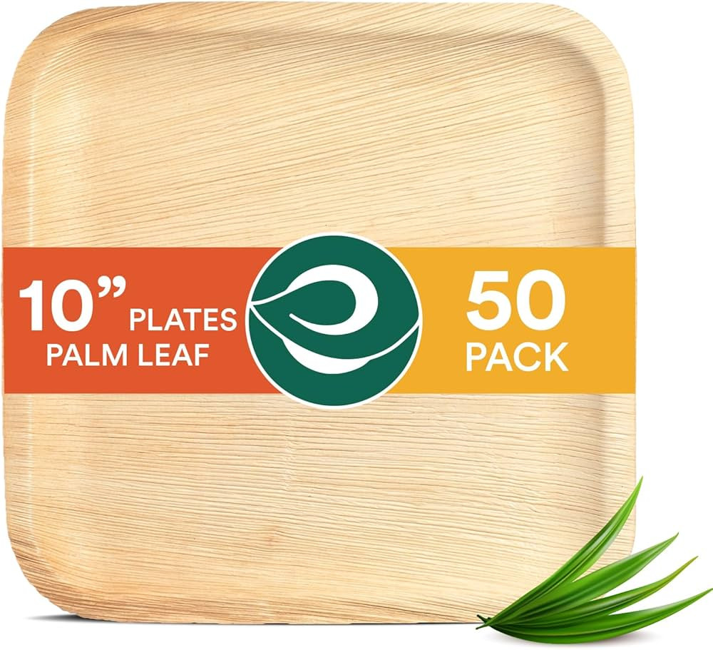 ECO SOUL 100% Compostable 10 Inch Palm Square Leaf Plates [50-Pack] I Premium Disposable Plates S... | Amazon (US)