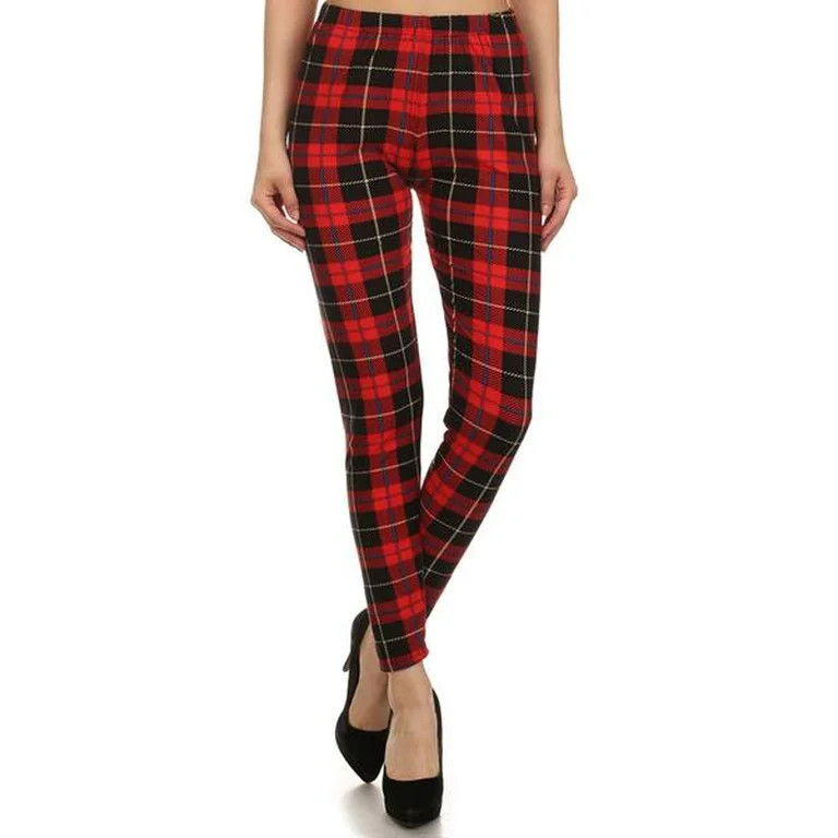 Womens Regular Size Red Plaid Design Leggings (One Size) | Walmart (US)
