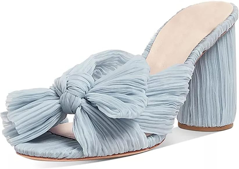 Mattiventon Womens Chunky Heels Bow-knot Mules Slip on Slide Sandals Slippers | Amazon (US)