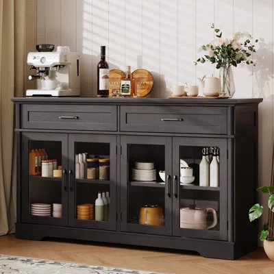 60" Buffet Sideboard Cabinet With 4 Glass Doors and 2 Drawers | Wayfair North America
