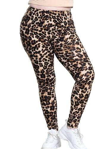 Women's Polyester Plus Size Leggings Brown Leopard 3X | Amazon (US)