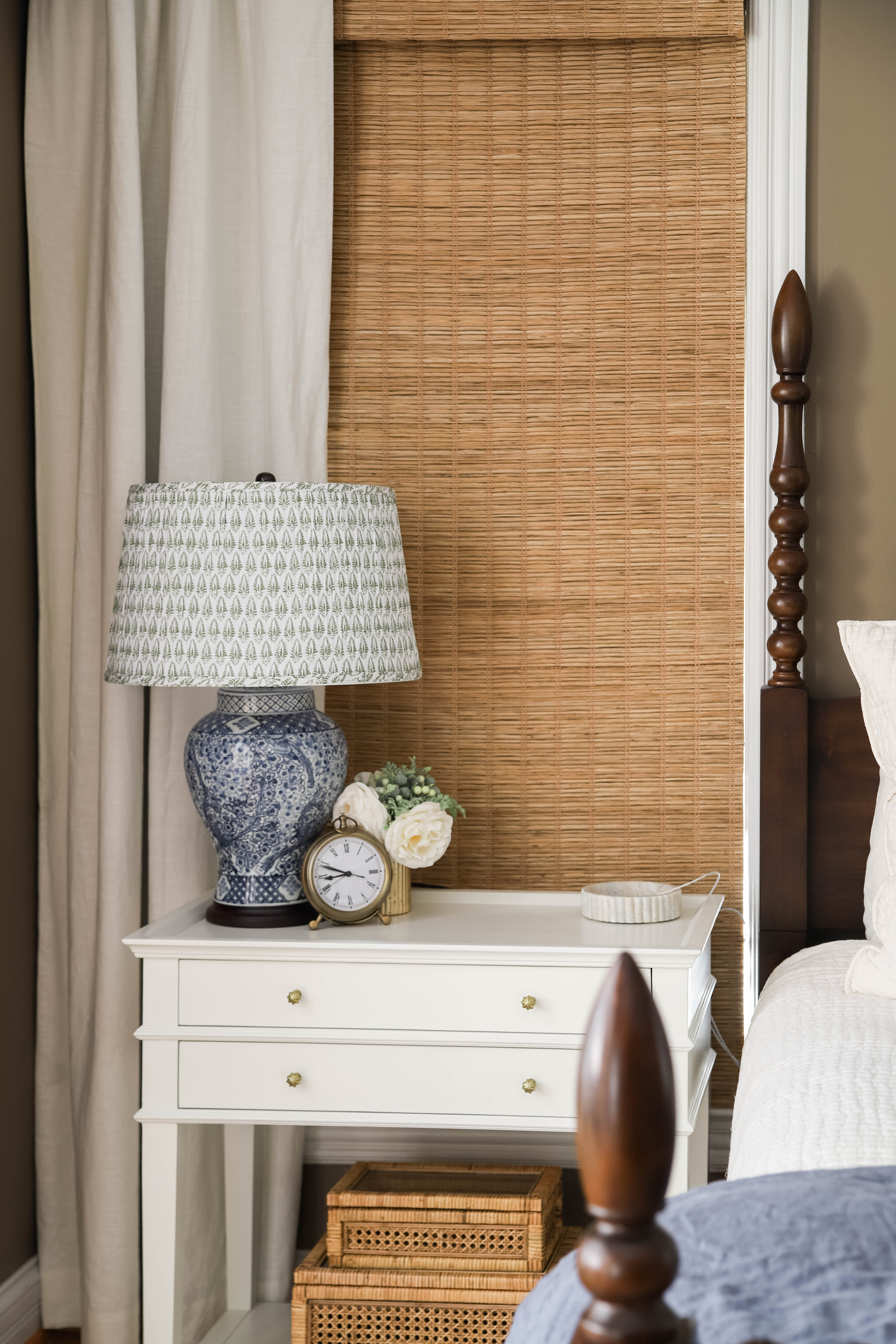This little corner of our primary bedroom is proof that one thoughtful change can make a room feel finished. 🤍
These blue-and-white chinoiserie lamps had been on my design board for over a year, and once I finally added them (with the block print pleated shades!), the whole space felt more layered, intentional, and us.
If you’re craving a bedroom refresh but don’t want to start from scratch, start here — lighting, texture, and a touch of pattern go a long way. I’ve linked everything from the lamps and shades to the nightstand, bedding, and woven details so you can recreate the look in your own way. Slow decorating for the win. 💙💚 

 #LTKstorytime #LTKHome
