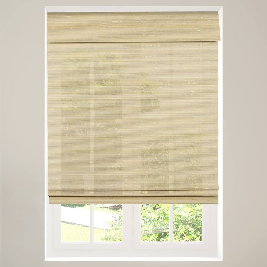 CALYX INTERIORS Cordless Bamboo Roman Shade Blind, Light Filtering, 34.5" W x 48" H, Ceylon Natur... | Amazon (US)