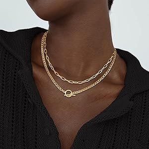 CHESKY Layered Necklaces for Women, 14K Gold Plated Chain Necklace Women Trendy Cuban Link Paperc... | Amazon (US)