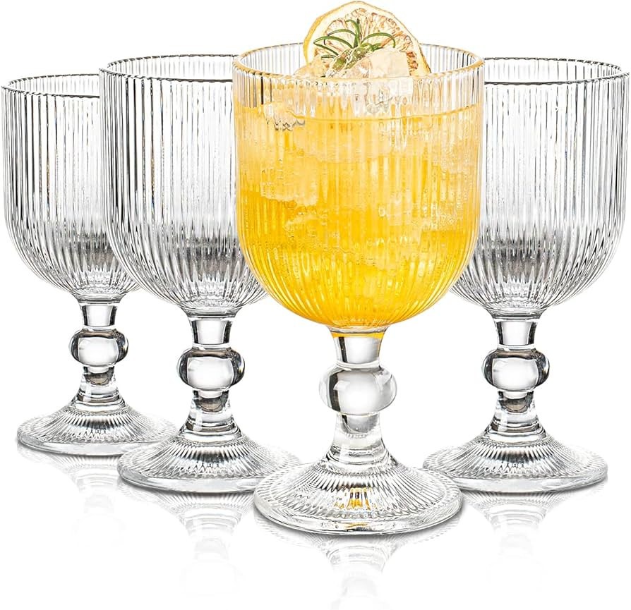 Vintage Wine Glasses Set of 4, 12 oz Glass Drinkware Sets, Ripple Drinkware Embossed Unique Vinta... | Amazon (US)