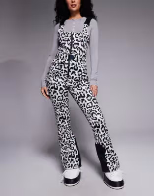 ASOS 4505 Hourglass Ski soft shell belted water repellent bib salopettes in snow leopard | ASOS (Global)