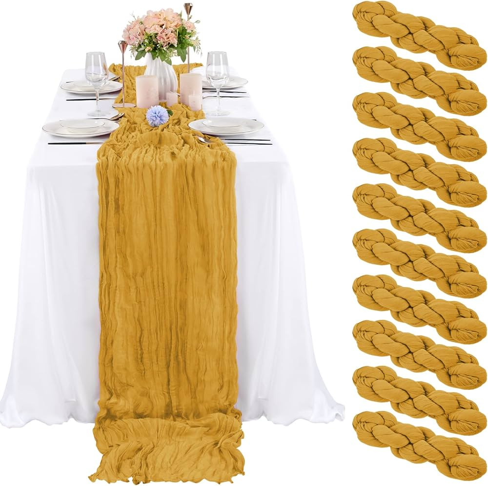 10 Pcs Mustard Cheesecloth Table Runner 10FT, Gauze Table Runner for Wedding Reception Sheer Brid... | Amazon (US)
