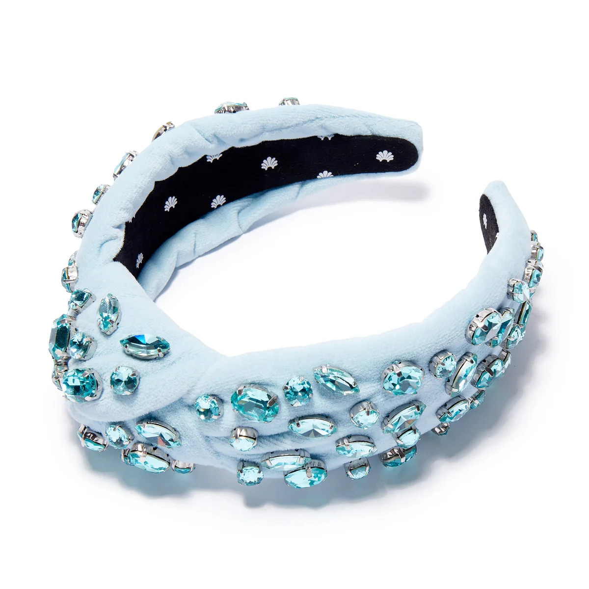 MARCH AQUAMARINE GLITTERING CRYSTAL VELVET KNOTTED HEADBAND | LELE SADOUGHI