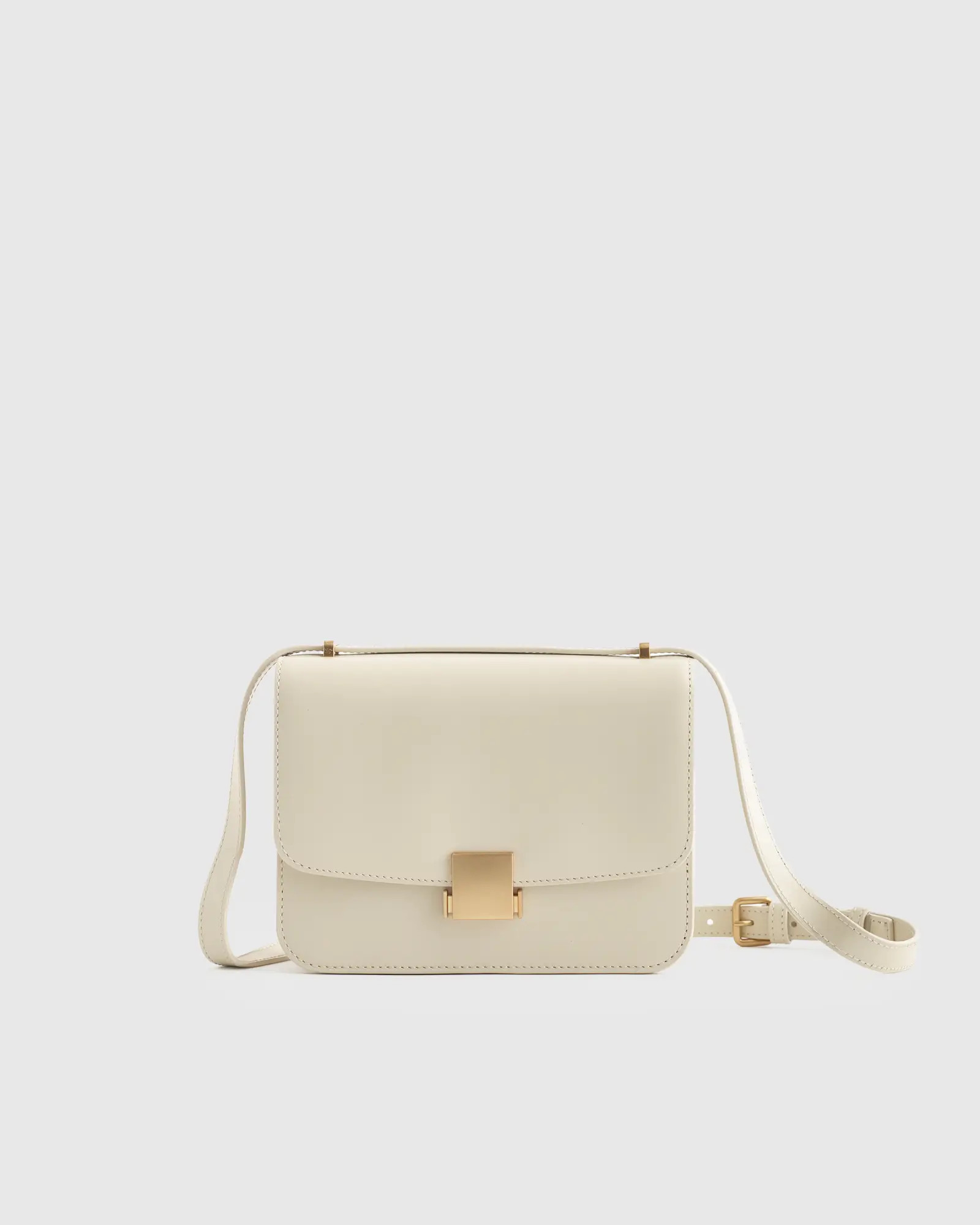 Italian Leather Box Shoulder Bag in Cream | Quince