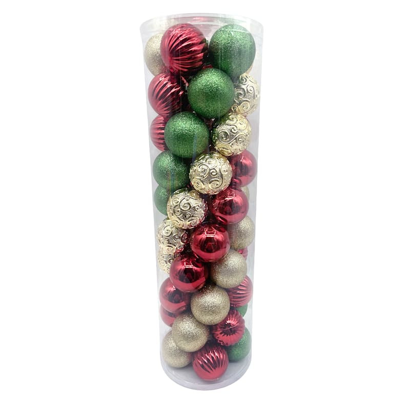 Classic Christmas 50-Count Red, Green & Gold Shatterproof Ornament Mix, 2.36" | At Home