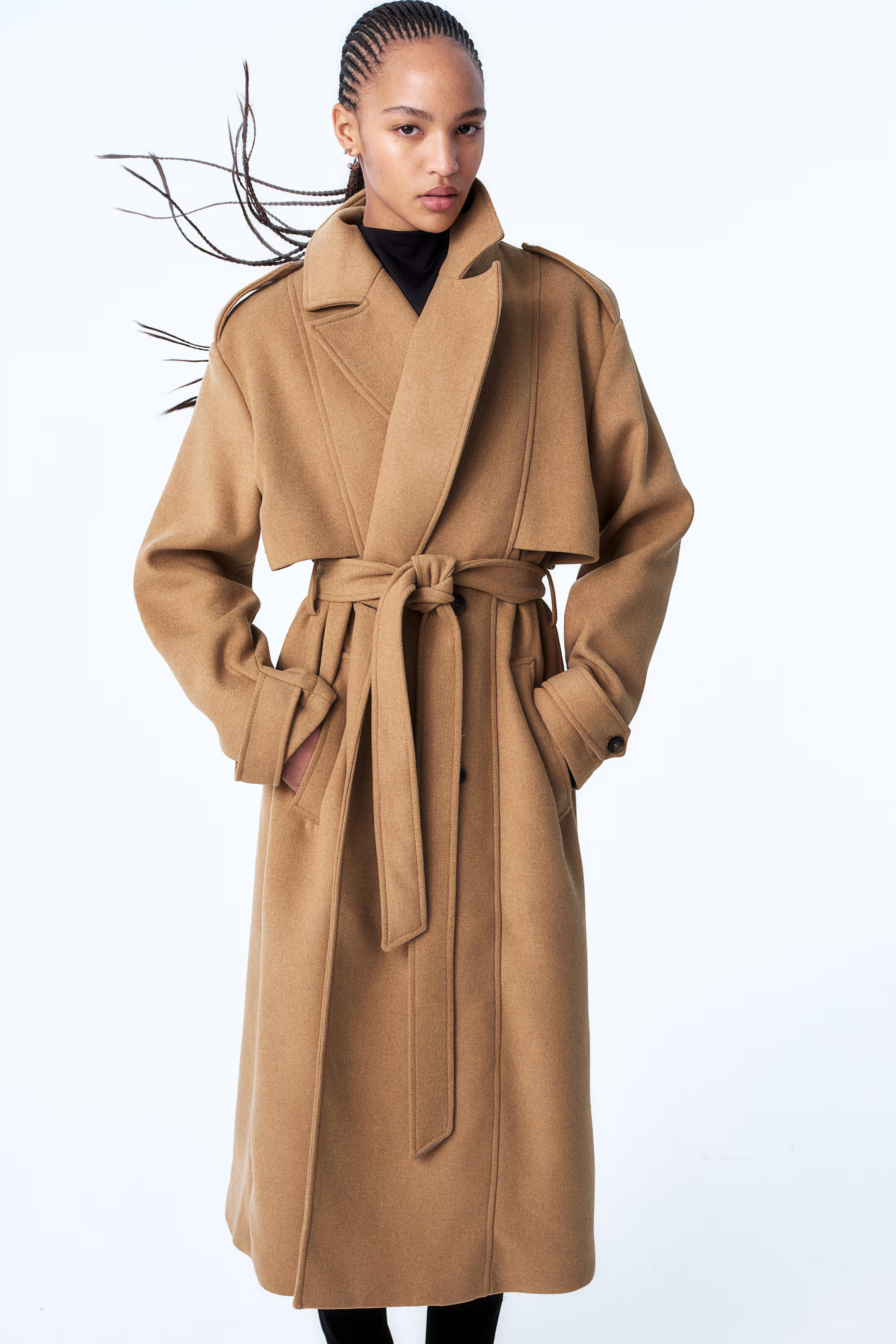 Brushed-Finish Twill Trench Coat - Black - Ladies | H&M US | H&M (US + CA)