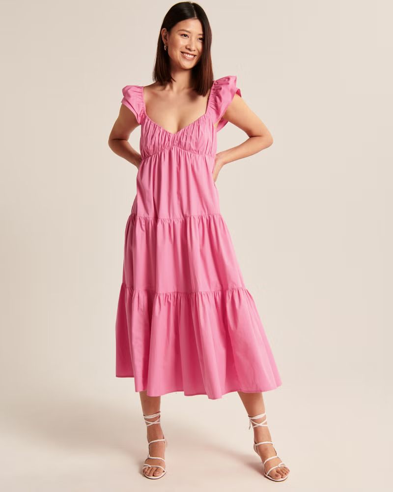 Ruffle Sleeve Poplin Midaxi Dress | Abercrombie & Fitch (US)