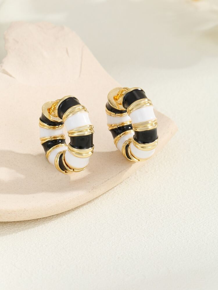 1pc Two Tone Hoop Earrings Copper Jewelry | SHEIN