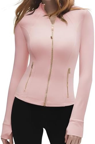 SUUKSESS Women Golden Full Zip Up Workout Cropped Jackets Lightweight Athletic Yoga Tops | Amazon (US)
