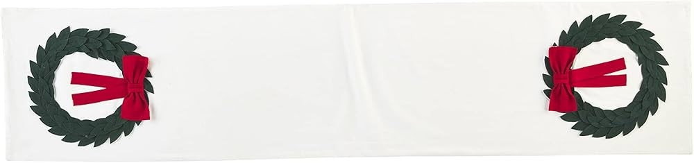 Mud Pie Christmas Wreath Table Runner, Cream, 72" x 16" | Amazon (US)
