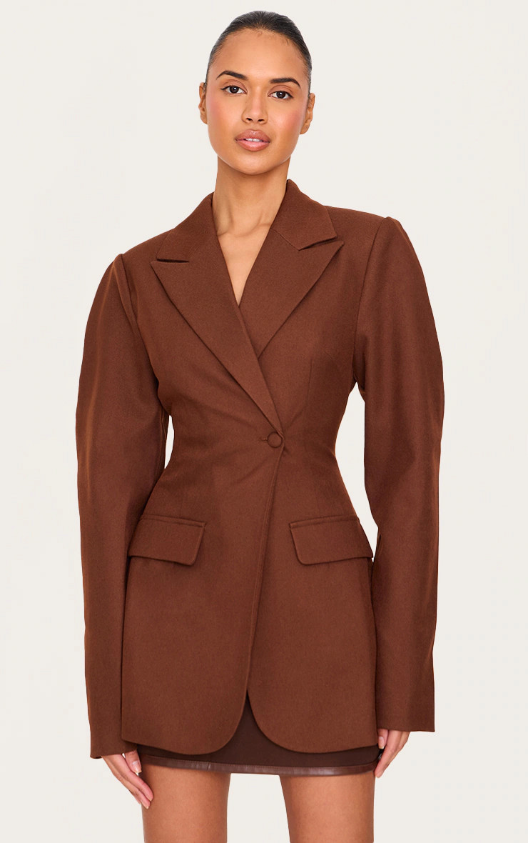 Chocolate Drop Shoulder Cinch Waist Extreme Oversized Blazer | PrettyLittleThing UK