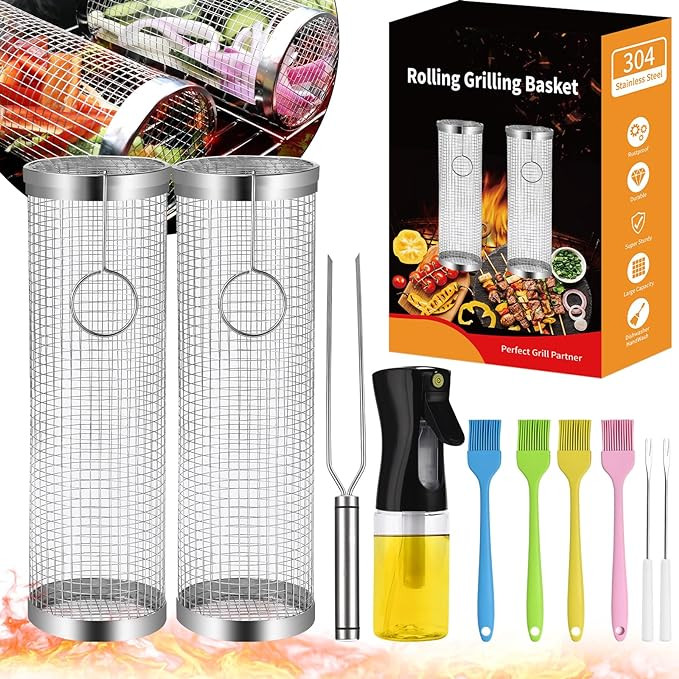 Stainless Steel Grill Basket, 2 PCS, Rectangular, BBQ Grill Accessories, Portable, Dishwasher Saf... | Amazon (US)