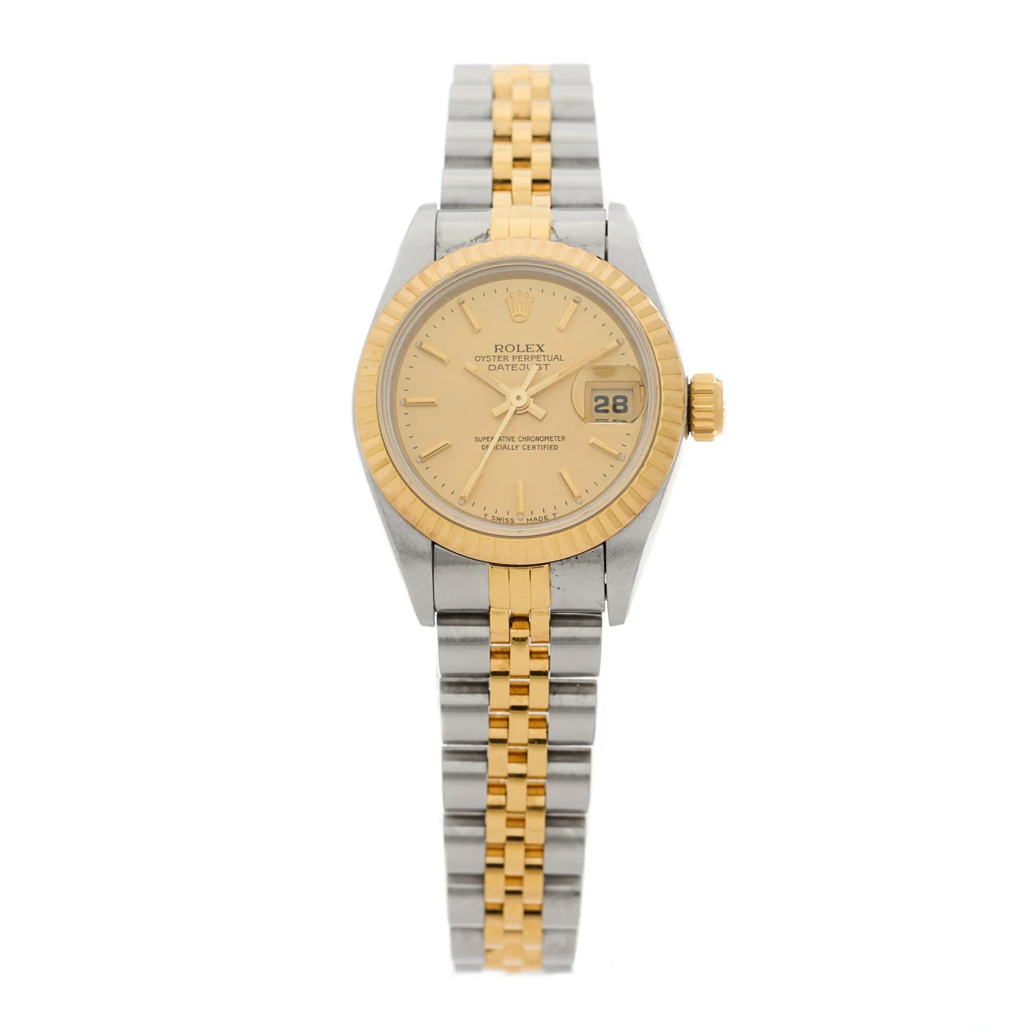 Stainless Steel 18K Yellow Gold 26mm Oyster Perpetual Datejust Watch Champagne 69173 | FASHIONPHILE (US)