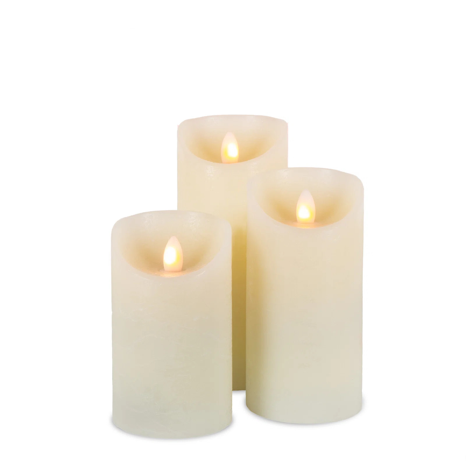 Set Of 3 Ivory Led Pillar Candles With Aurora Flame And Remote | Wayfair North America