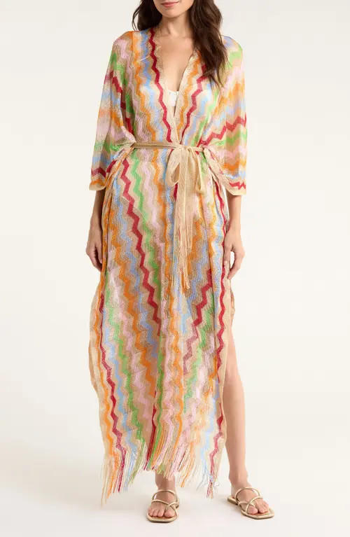 Elan Chevron Cover-Up Caftan in Beige Multi at Nordstrom | Nordstrom
