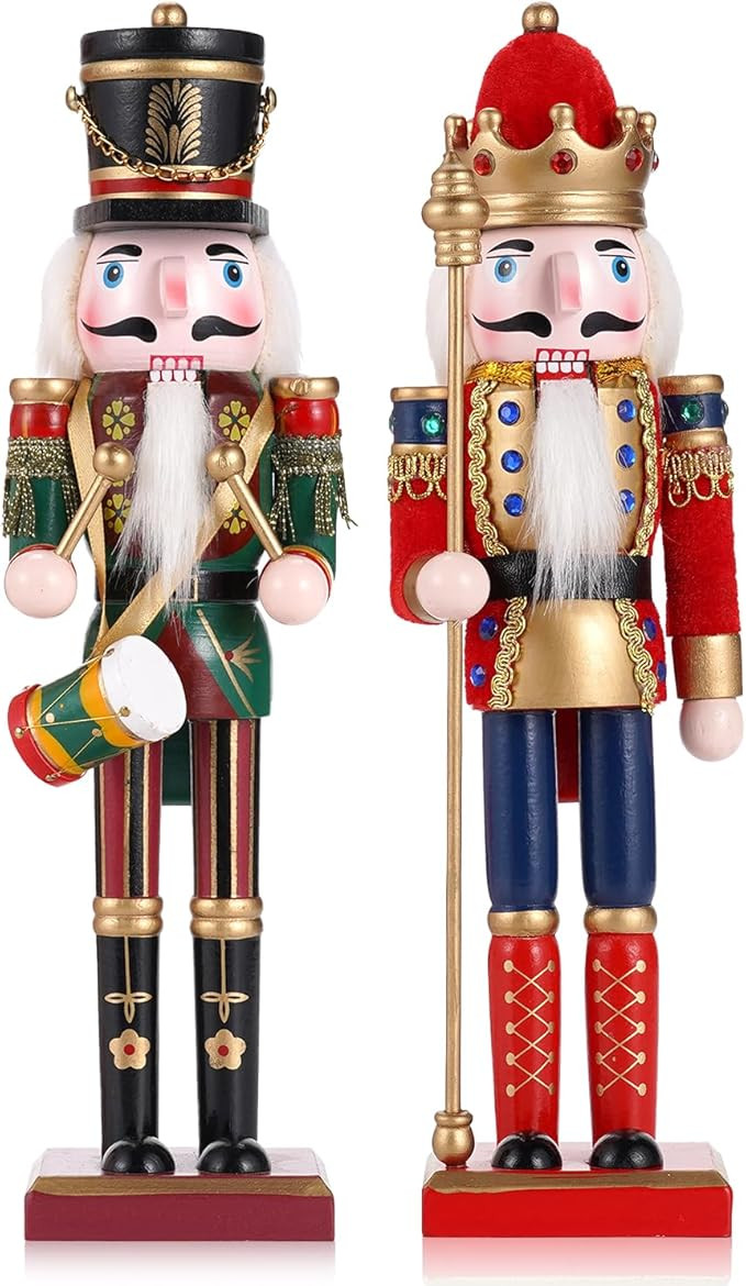 2 Pcs Wooden Christmas Nutcracker Soldier, 30CM Traditional Painted Figures, Festive Collectible ... | Amazon (US)