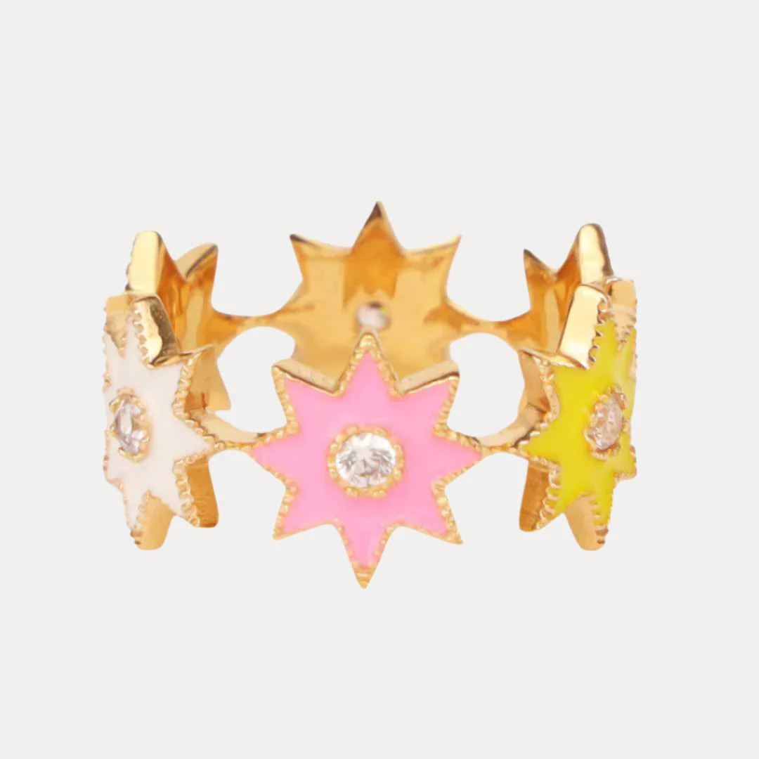 Pink Yellow White Star Cluster Ring | BuDhaGirl