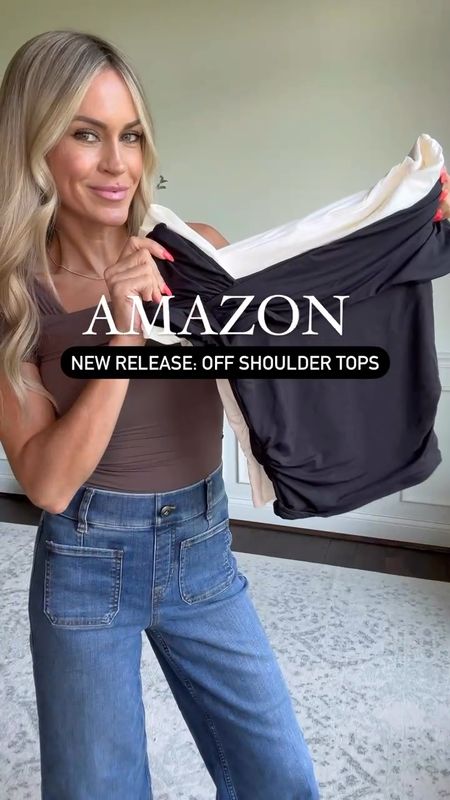 Amazon off shoulder seamless tops - 4 colors available wearing xs

Paired with my favorite wide leg cropped jeans - wearing xs petite length. Use code KATEROSExSPANX for discount and free shipping !
L

#LTKStyleTip #LTKFindsUnder50 #LTKOver40