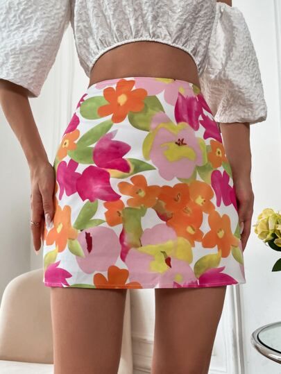 High Waist Floral Print Skirt
   SKU: sw2201114884934280      
          (90 Reviews)
           ... | SHEIN