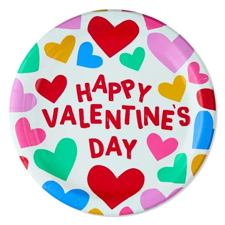 Disposable Paper Plates, 9", Multicolor Hearts, 20 Count, Valentine's Day by Way To Celebrate | Walmart (US)