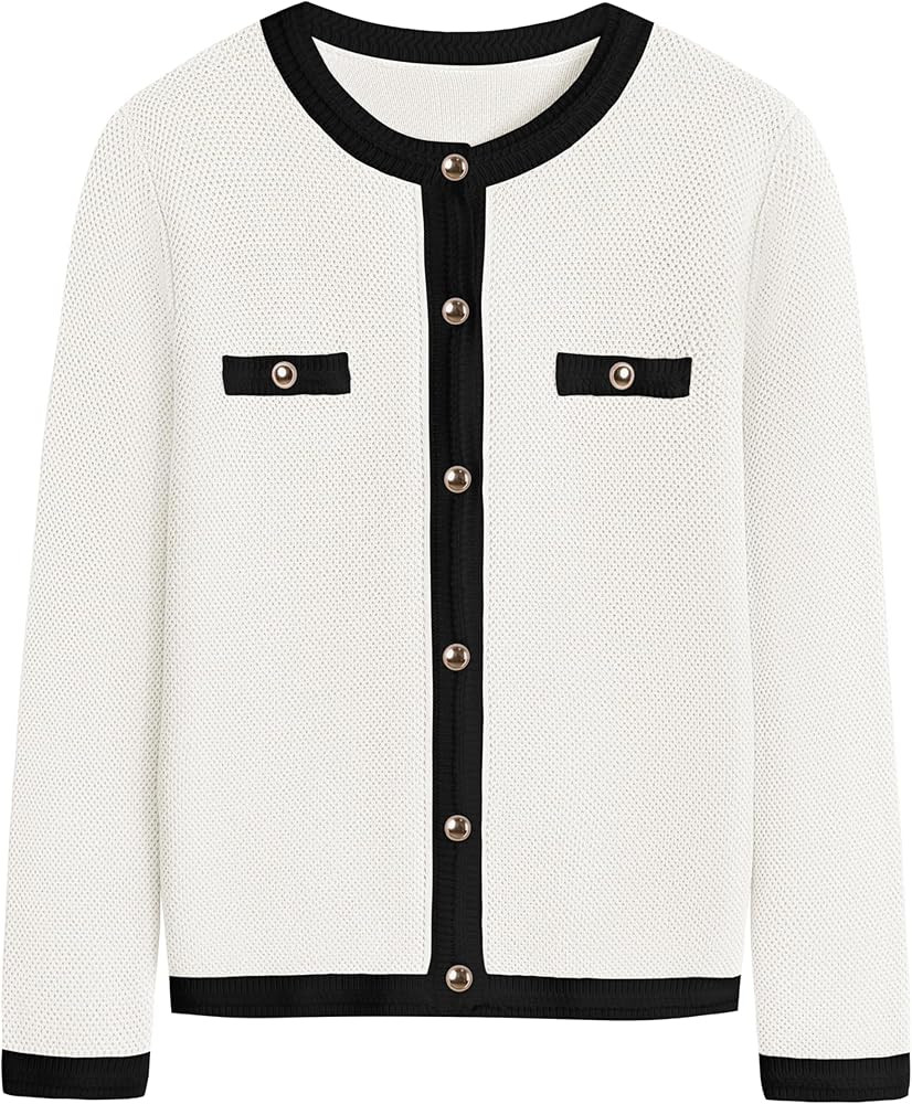 ZESICA Suéteres de punto para mujer, con botones, manga larga, cuello redondo, tops de punto, tr... | Amazon (US)