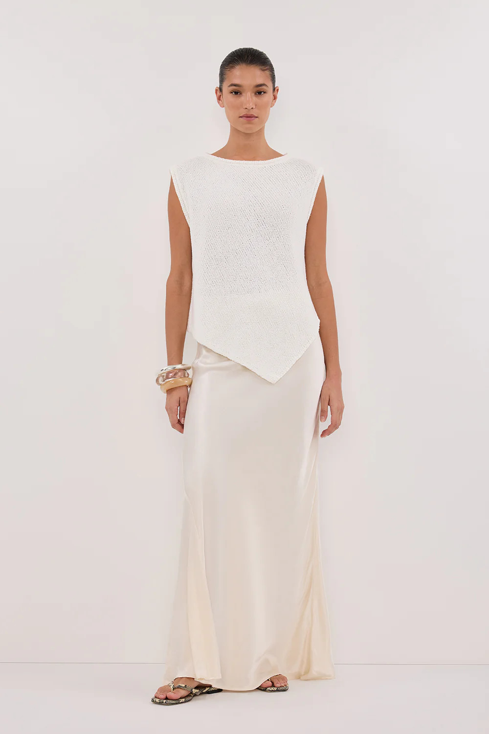 ALTHEA OFF WHITE ASYM KNIT TOP | DISSH