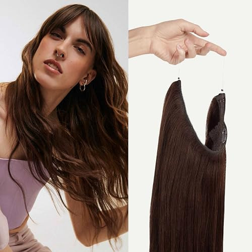 Luxy 100% Remy Human Hair – Halo Clip-In Hair Extensions –Natural Looking Volume & Length - One-Piece - Easy 5-Min Application 150 grams 12" Chocolate Brown Halo | Amazon (US)