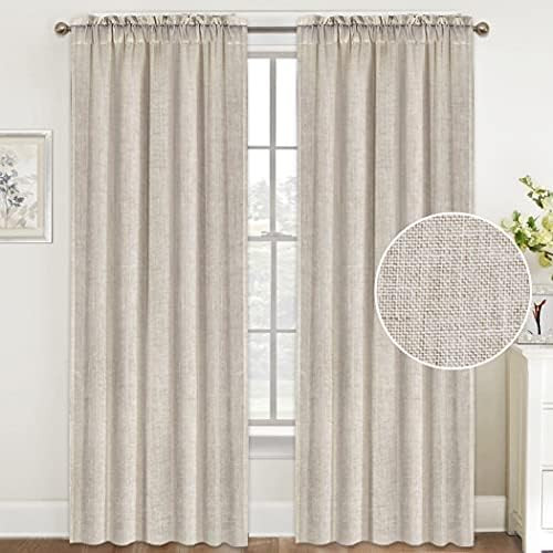 Natural Linen Curtains 96 Inches Long Rod Pocket Semi Sheer Curtain Drapes Elegant Casual Linen Text | Amazon (US)